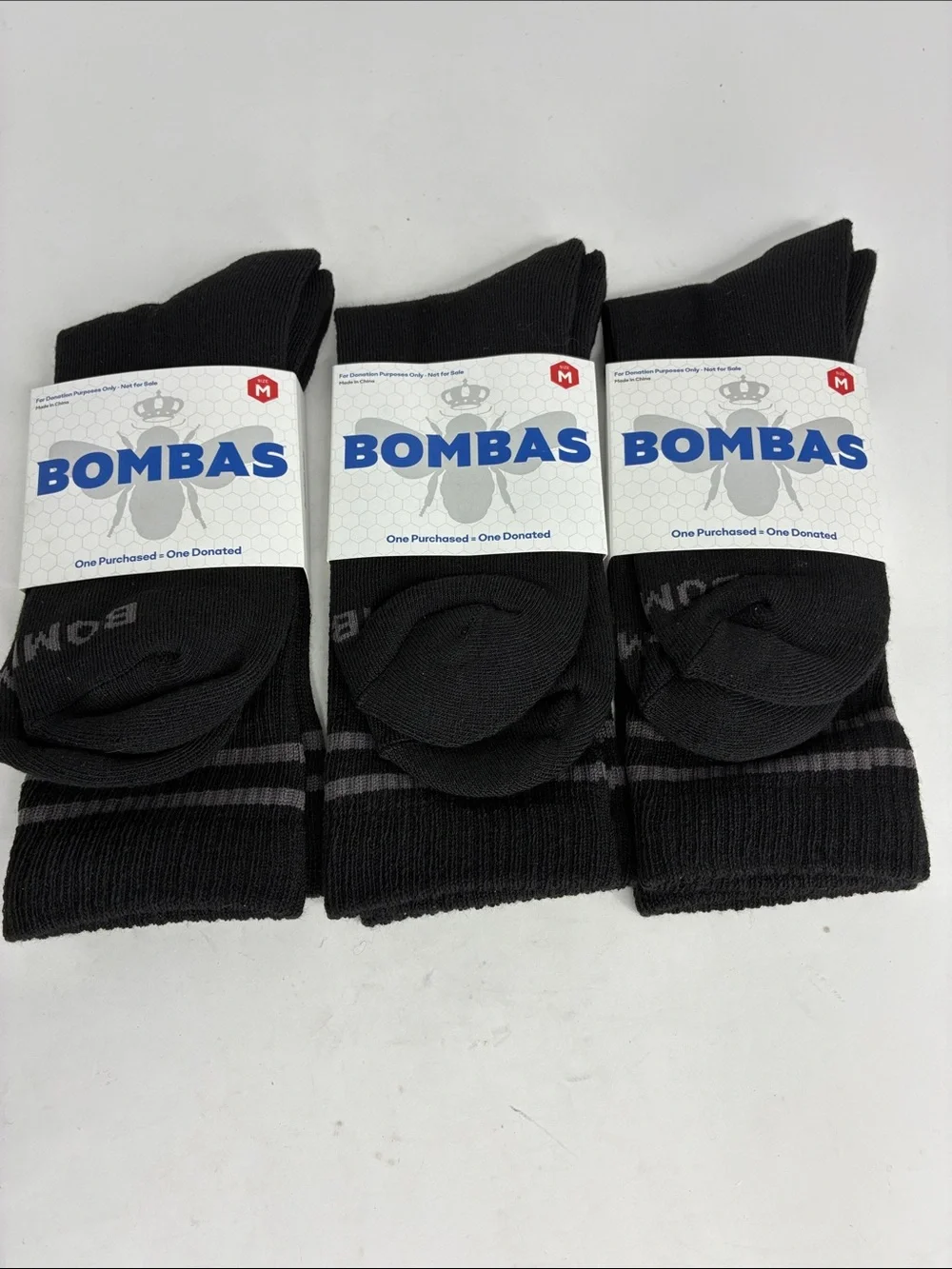 New 3 Pairs of BOMBAS Crew Socks Med. Men's US Shoe Size 6-9 Lot Honeycomb Arch
